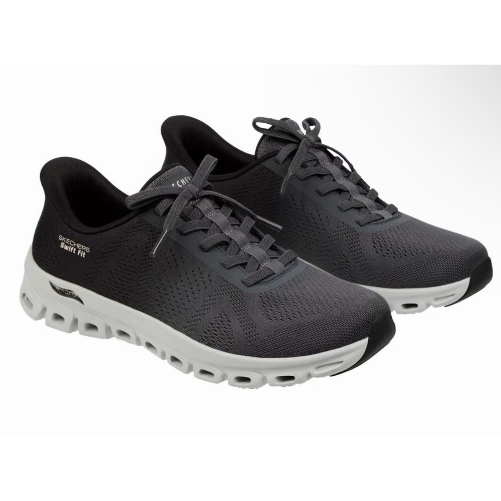 New Skechers Women's 10 Hands Free Swift Fit Sneakers Black Ombré Comfort